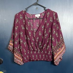 Twine & String size L blouse, flowy batwing arms, v neck, elastic waist